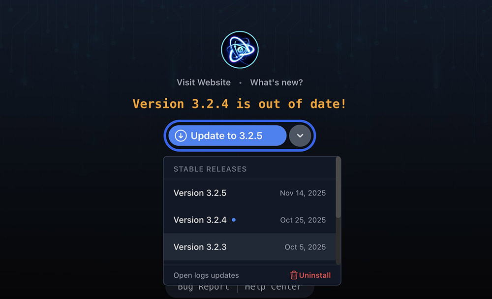 AtomX Manager Change Version